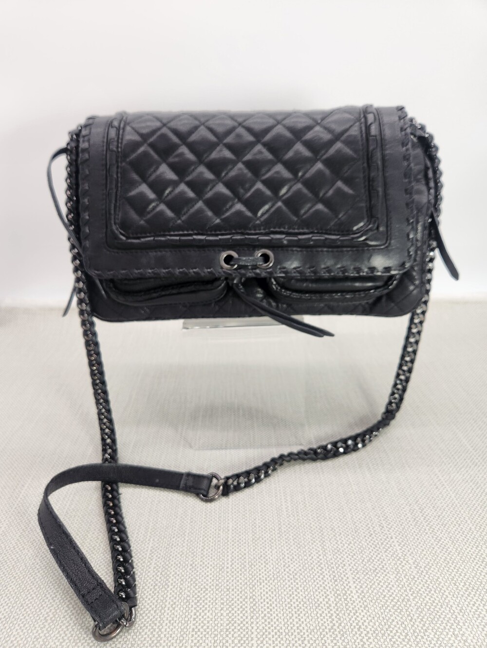 Zara Woman Black Leather Crossbody Bag Quilted